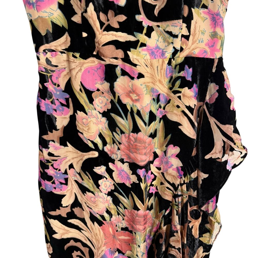 Dress the Population Black Floral Velvet Midi Dress with Pink and Gold Accents - Picture 8 of 16